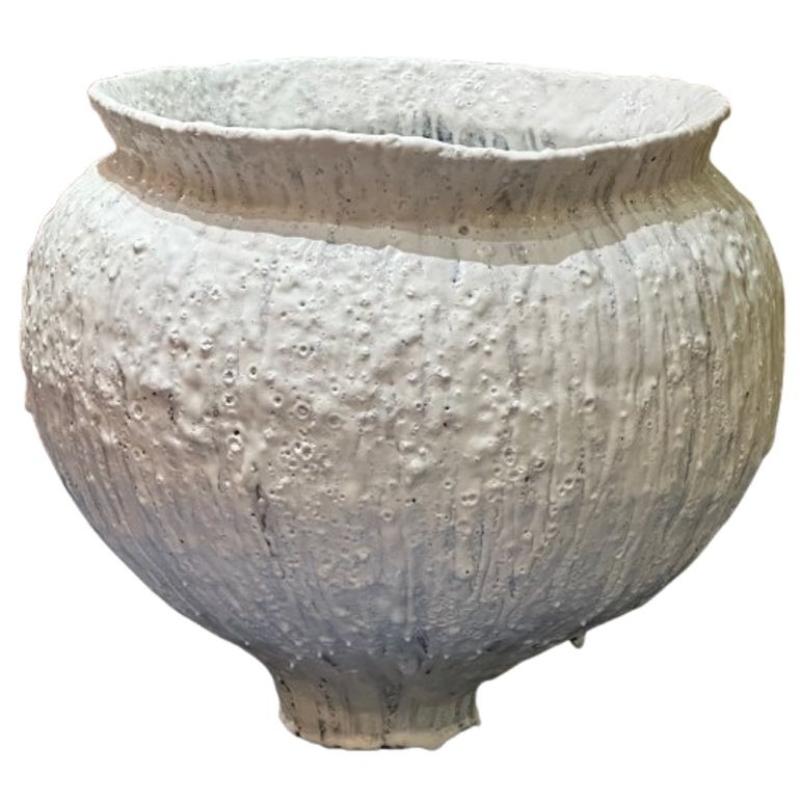 Jon Tierney, Contemporary, Large Modern Moon Jar, Glazed Ceramic, White and Blue