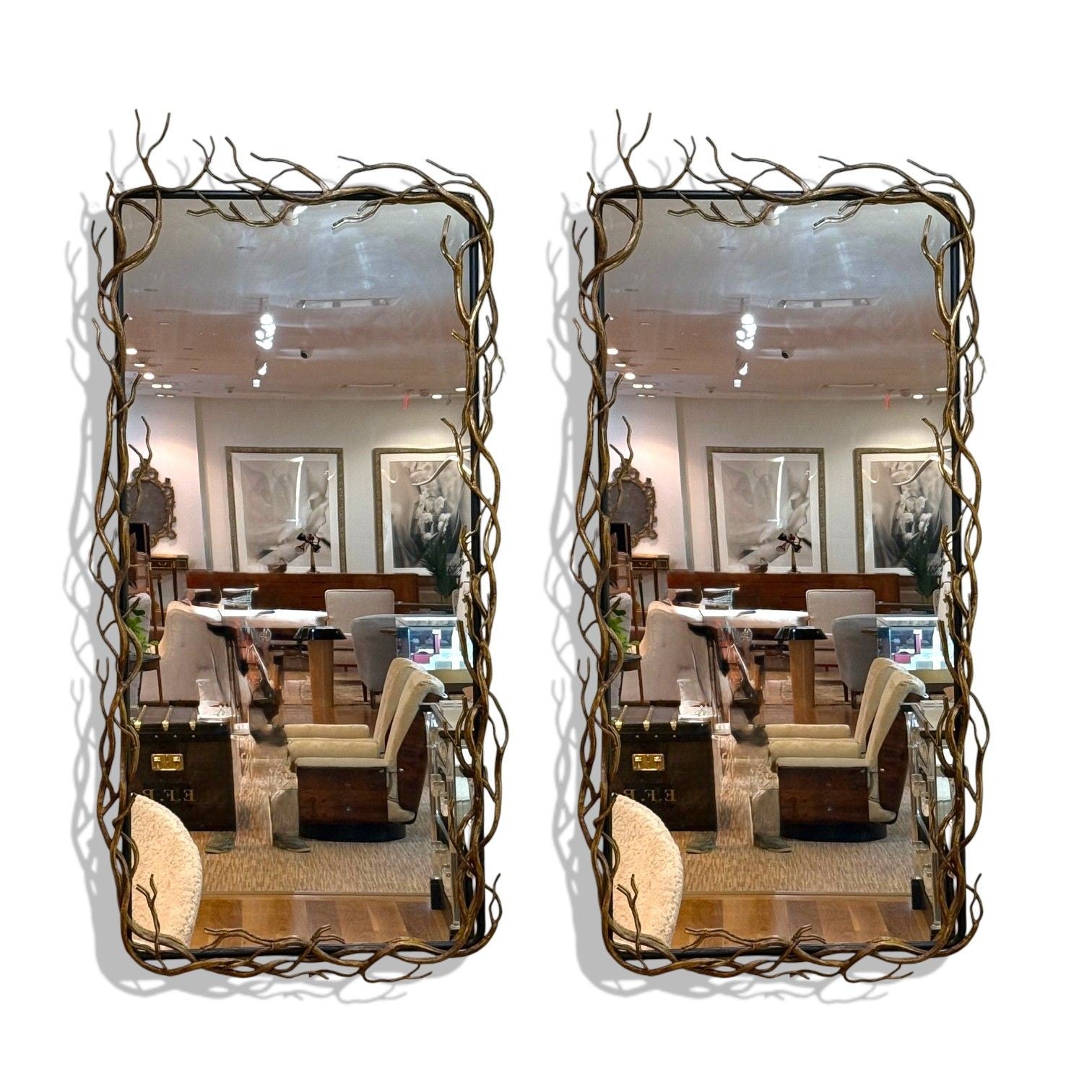Brutalist Modern, Metal, Gilt Iron, Monumental Wall Mirrors, 21st C.