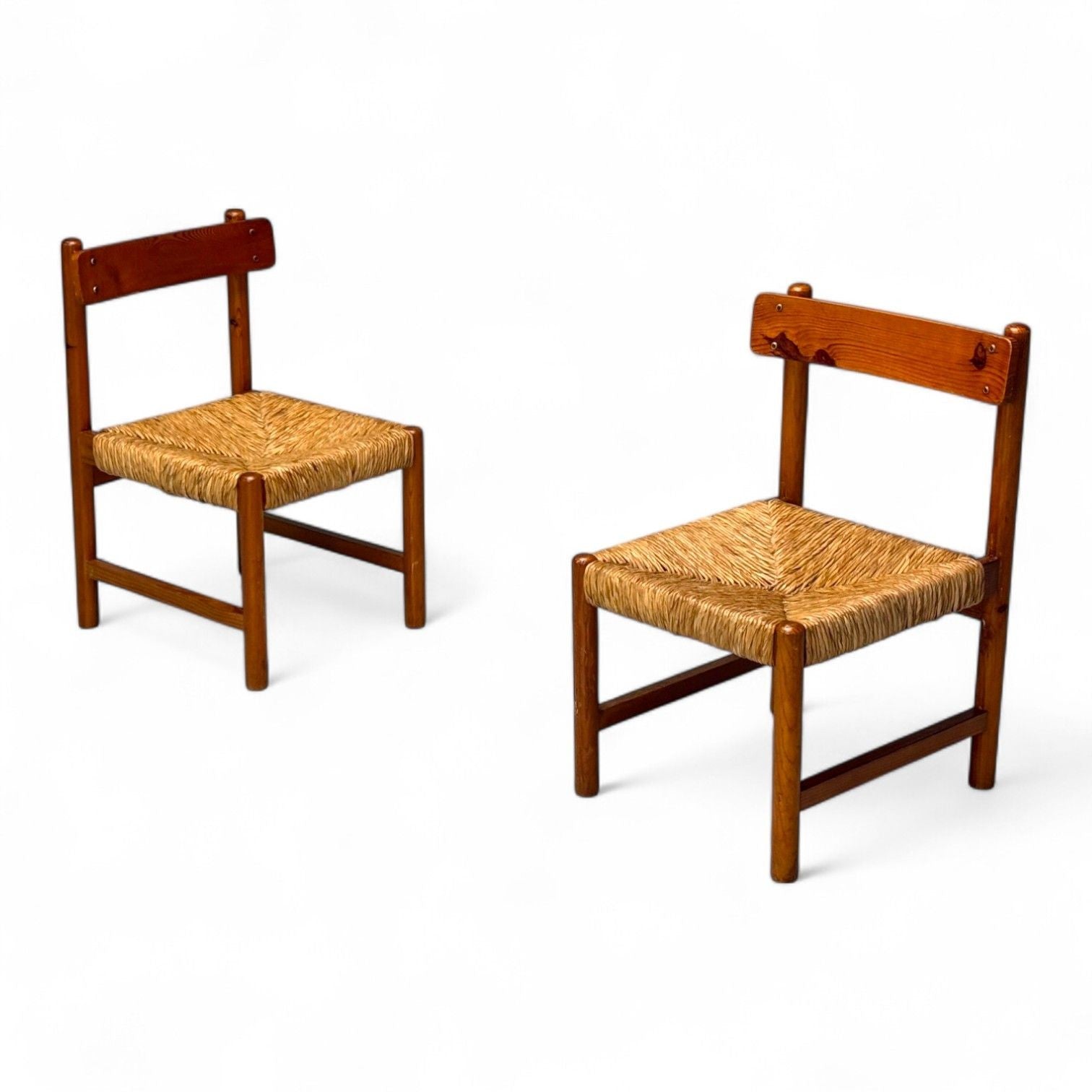 French Modern, Ash, Straw, Occasional Chairs, France, 1960s
