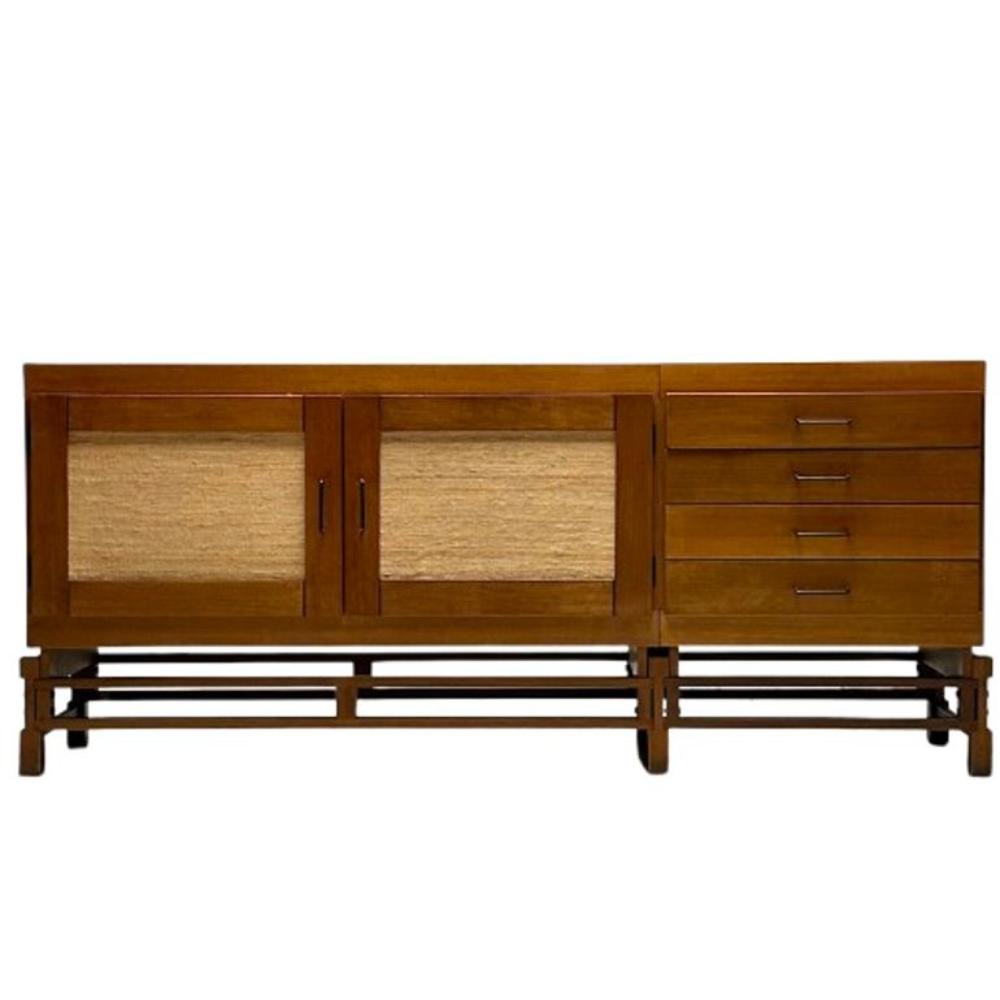 Leonardo Fiori, Italian Mid-Century Modern, Sideboard, Wengé, Seagrass, 1950s