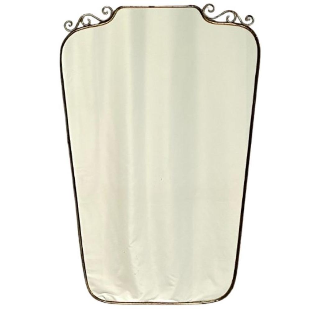 Gio Ponti Attr, Italian Mid-Century Modern, Wall Mirror, Patinated Brass, 1950s