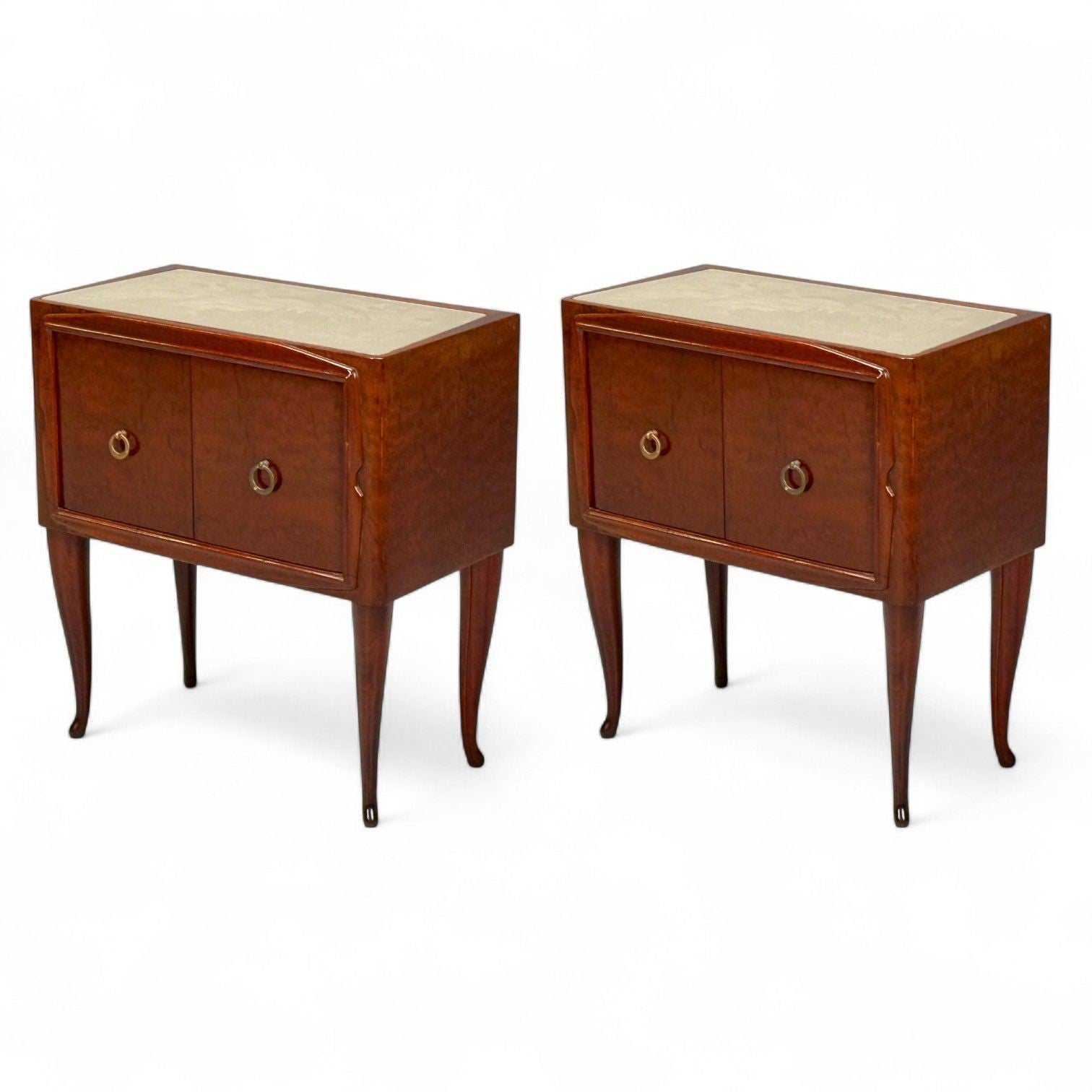 Osvaldo Borsani attr., Exotic Wood, Glass, Brass, Nightstands, Italy, 1960s