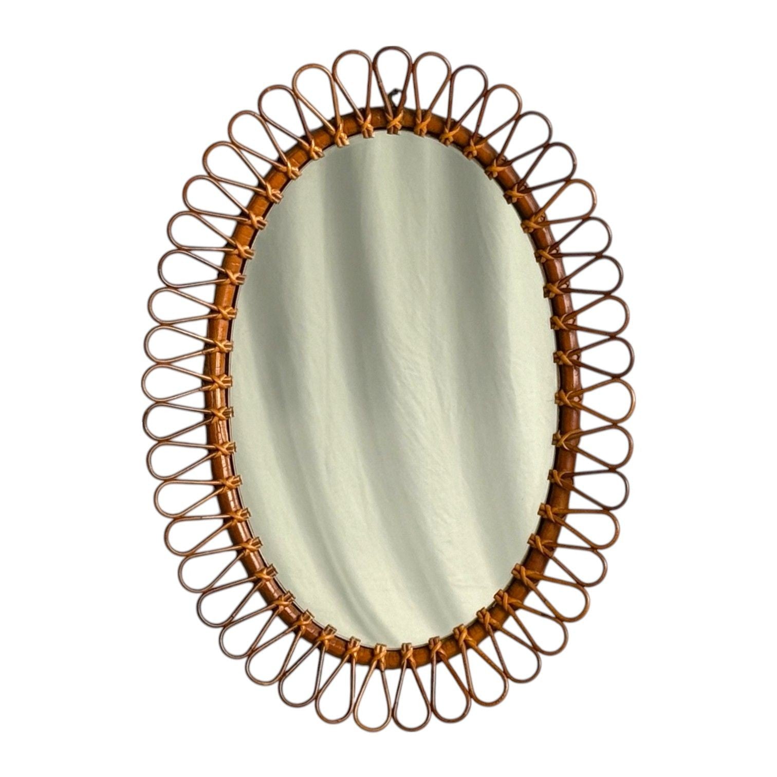 Italian Modern, Bamboo, Cane, Oval Wall Mirror, Italy, 1950s