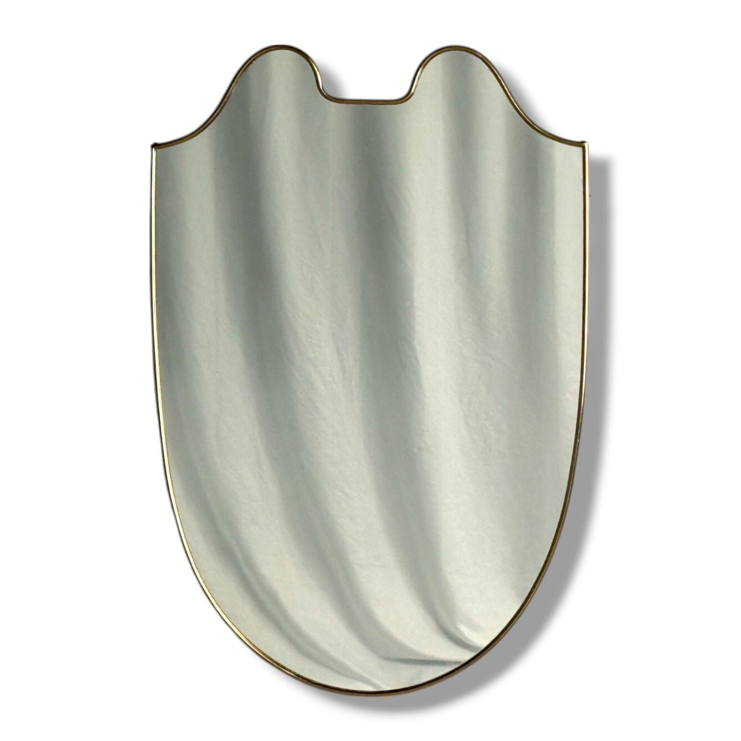 Italian Modern, Brass, Glass, Shield Wall Mirror, Italy, 1950s