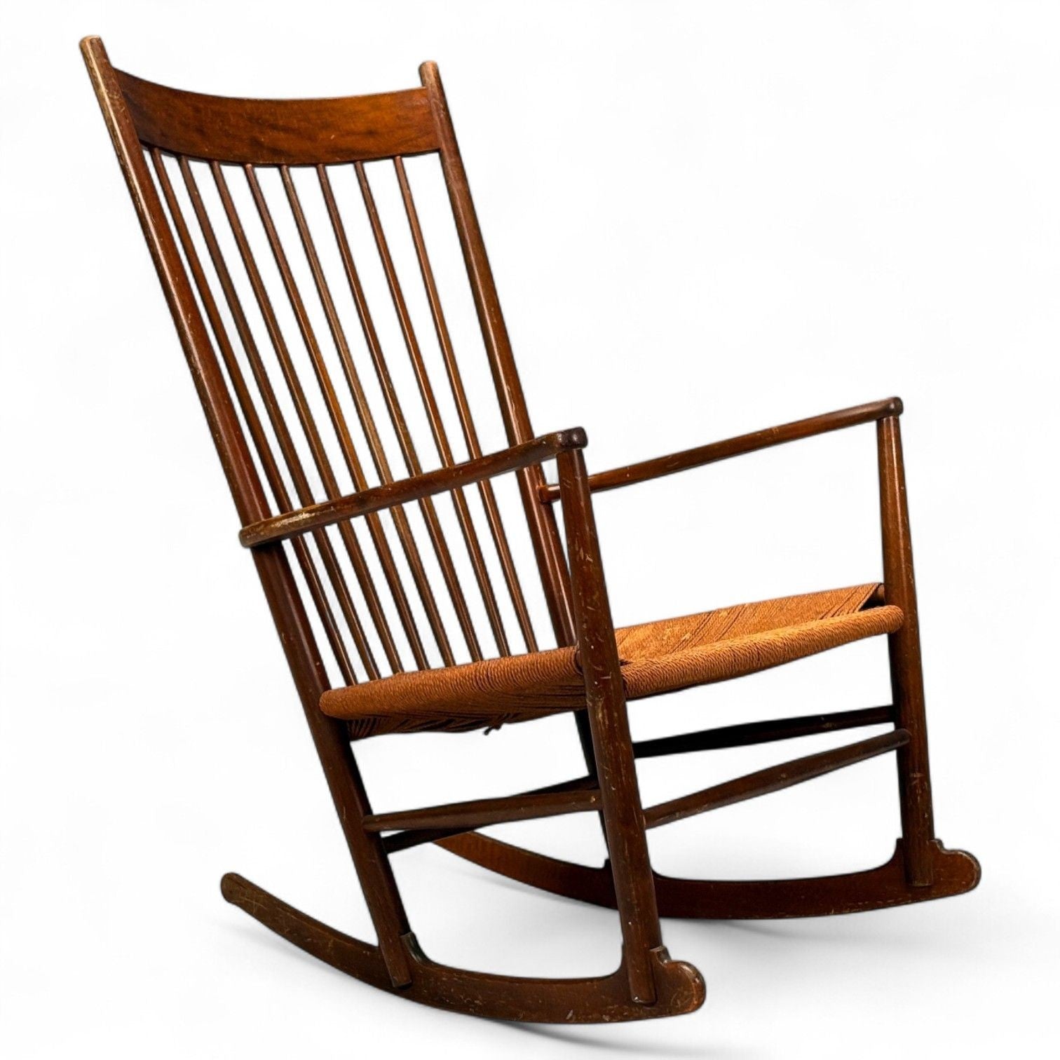 Hans Wegner, Beech, Danish Cord, J16 Rocking Chair, Denmark, 1950s