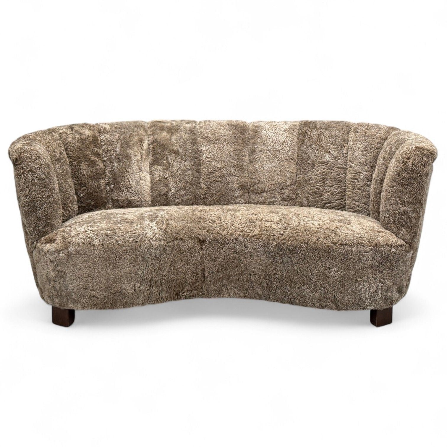 Danish Modern, Beechwood, Sahara Sheepskin, Banana Sofa, Denmark, 1940s