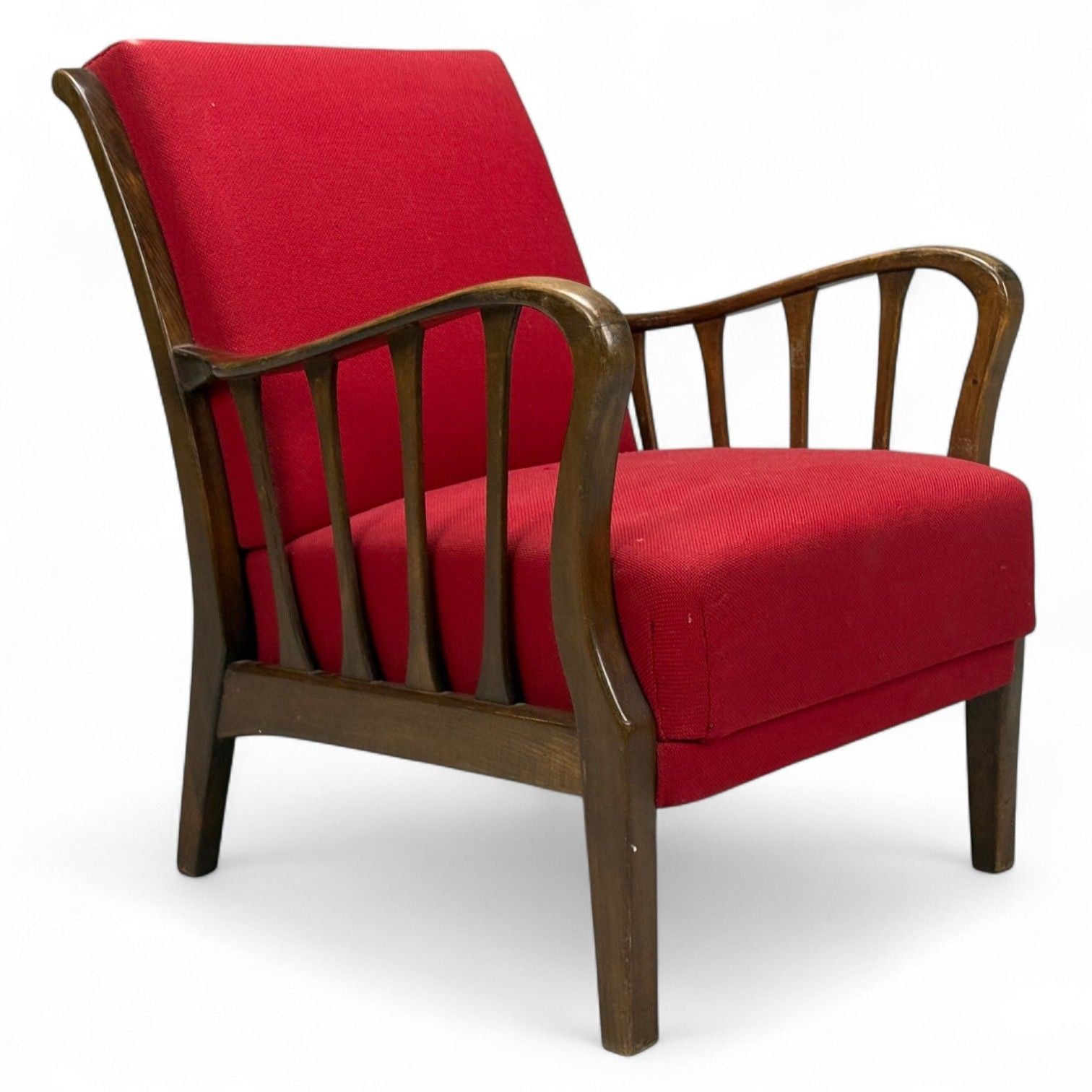 Josef Frank Attribution, Red Fabric, Wood, Denmark, 1950s