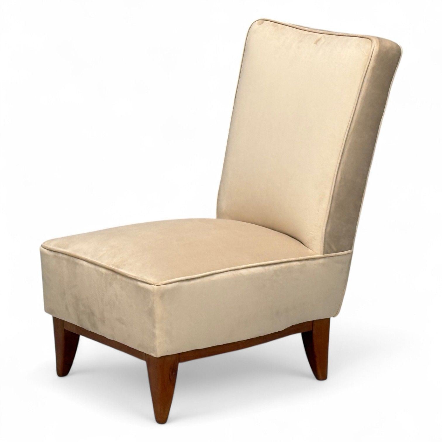 Guglielmo Pecorini, Stained Wood, Beige Velvet, Low Lounge Chair, Italy, 1950s