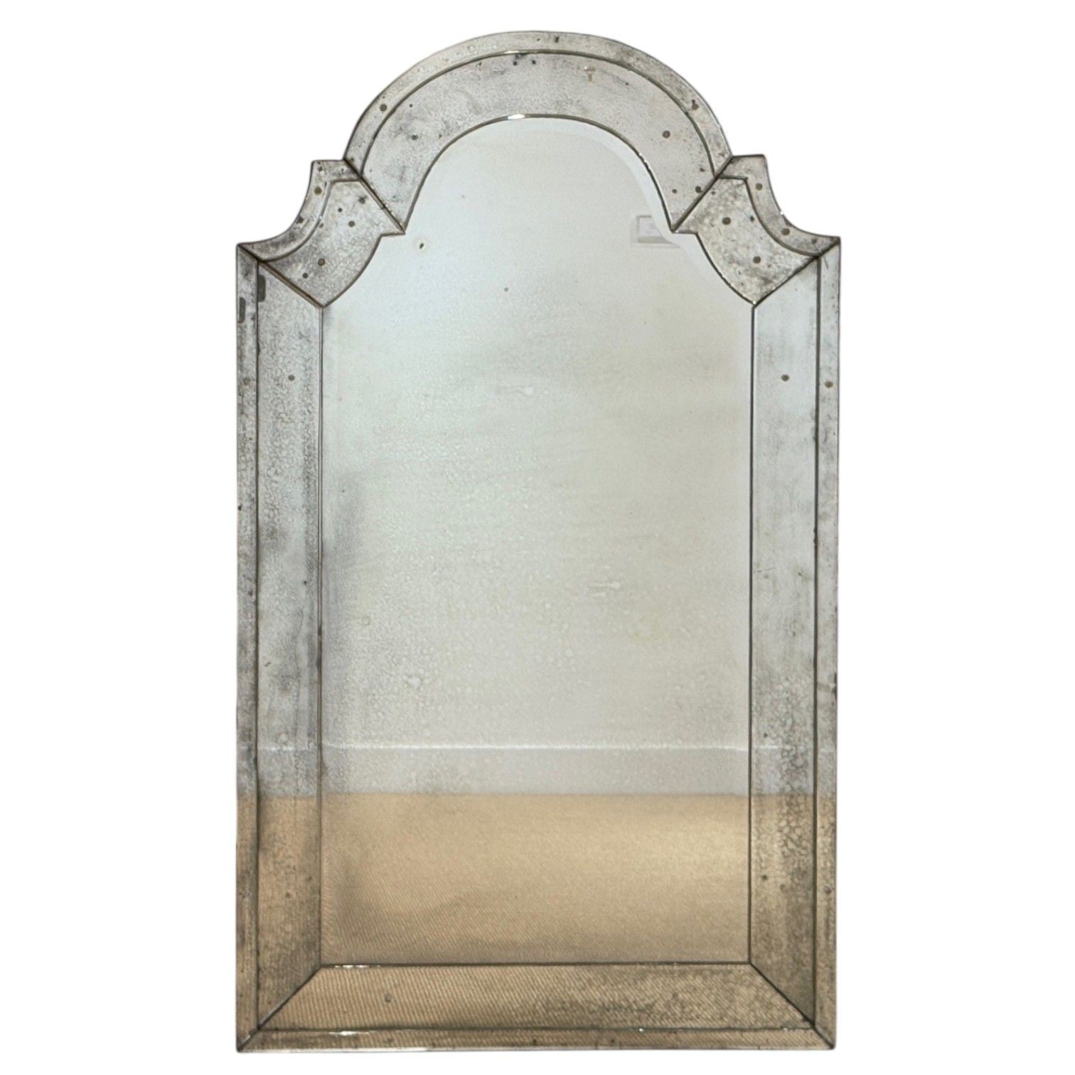 Queen Anne Style, Venetian Wall Mirrors, Antiqued Beveled Glass, Dome Top