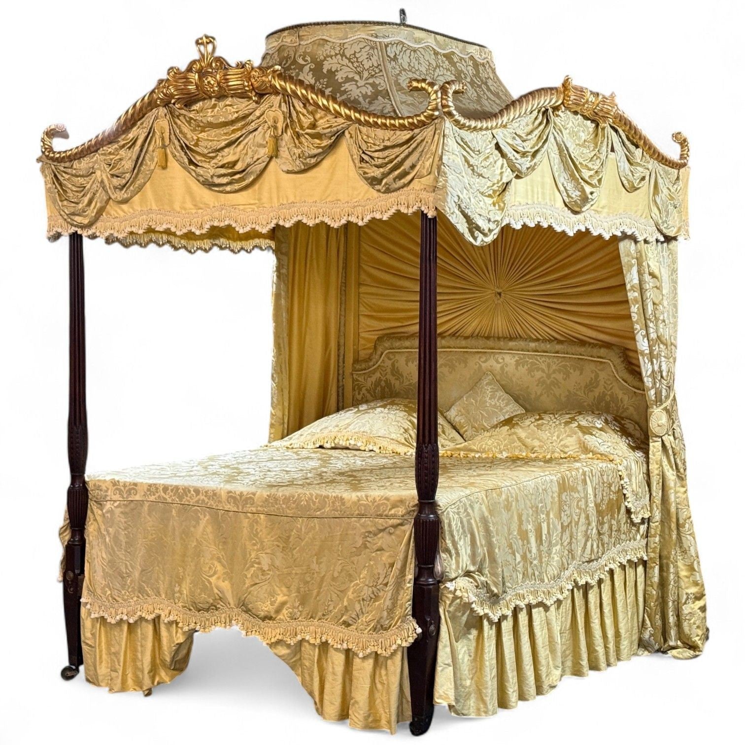 George III, Mahogany, Gilt-Wood, Silk, Canopy Bed, England c. 1880s
