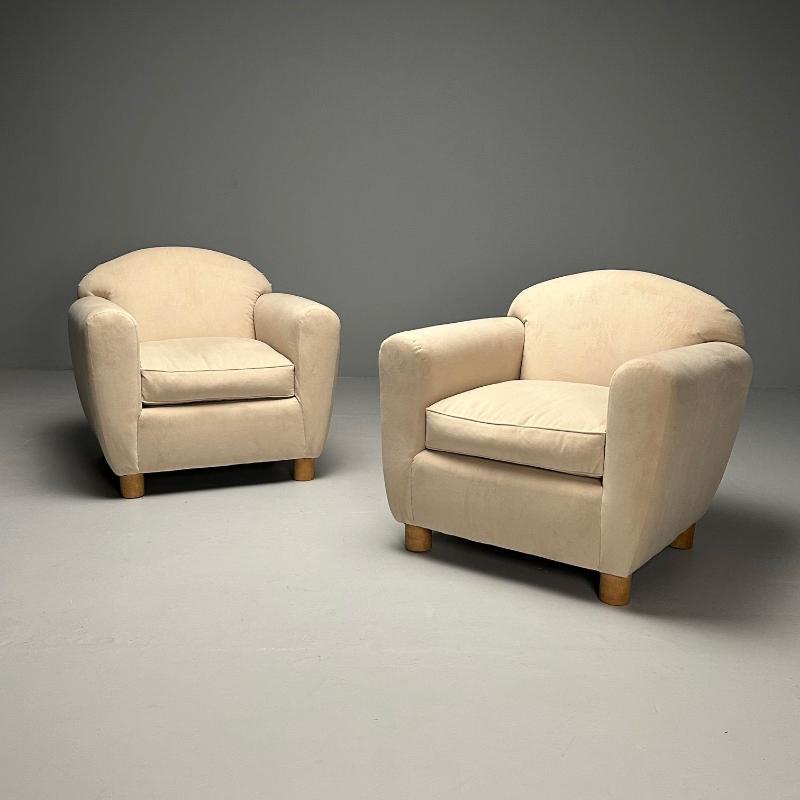 Jean Royere Style, French Art Deco, Oversized Lounge Chairs, Tan Velvet