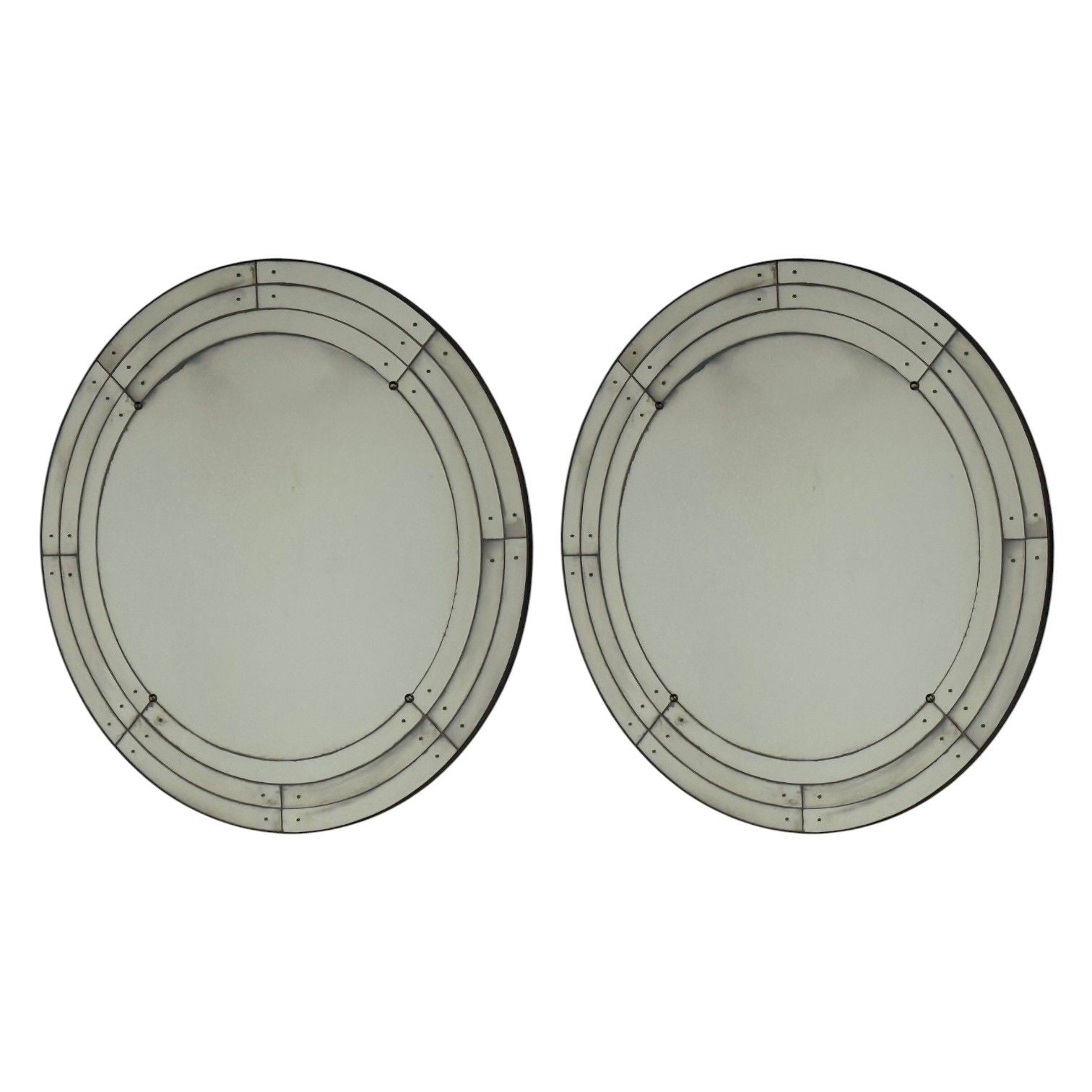 Art Deco Style, Antique Glass, Painted Wood, Round Venetian Wall Mirrors
