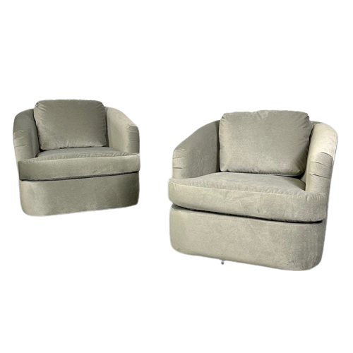 Pair of Velvet Mid-Century Modern Milo Baughman Style Swivel / Lounge Chairs