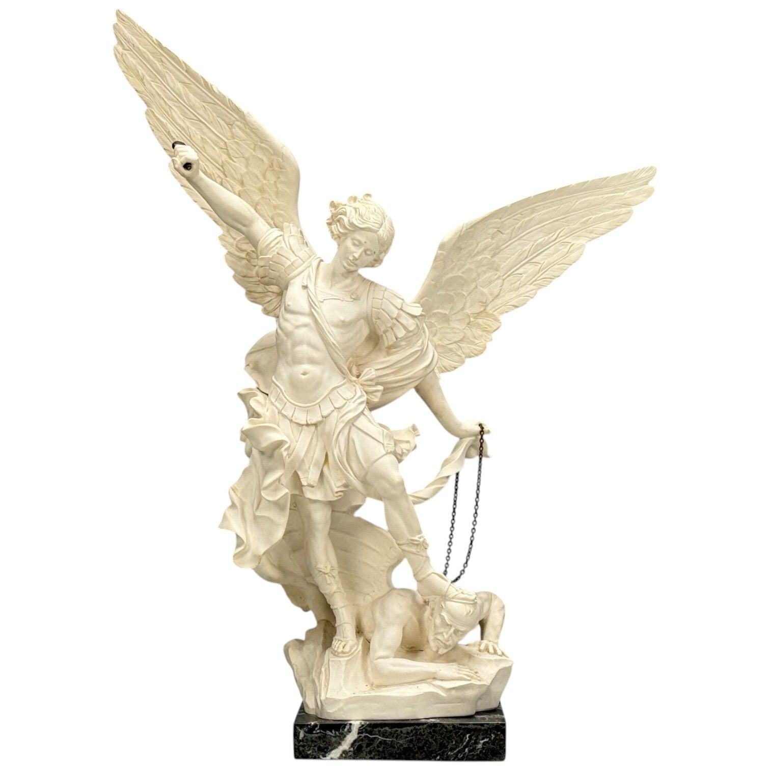 Statue of Saint Michael the Archangel, Composite, Marble Base, Italy, 20th c.