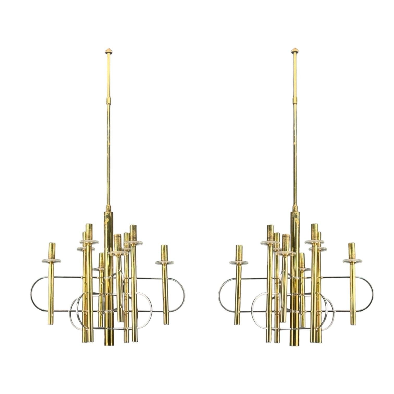 Gaetano Sciolari, Brass, Metal, Glass, Pendant Lights, Italy, 1970s