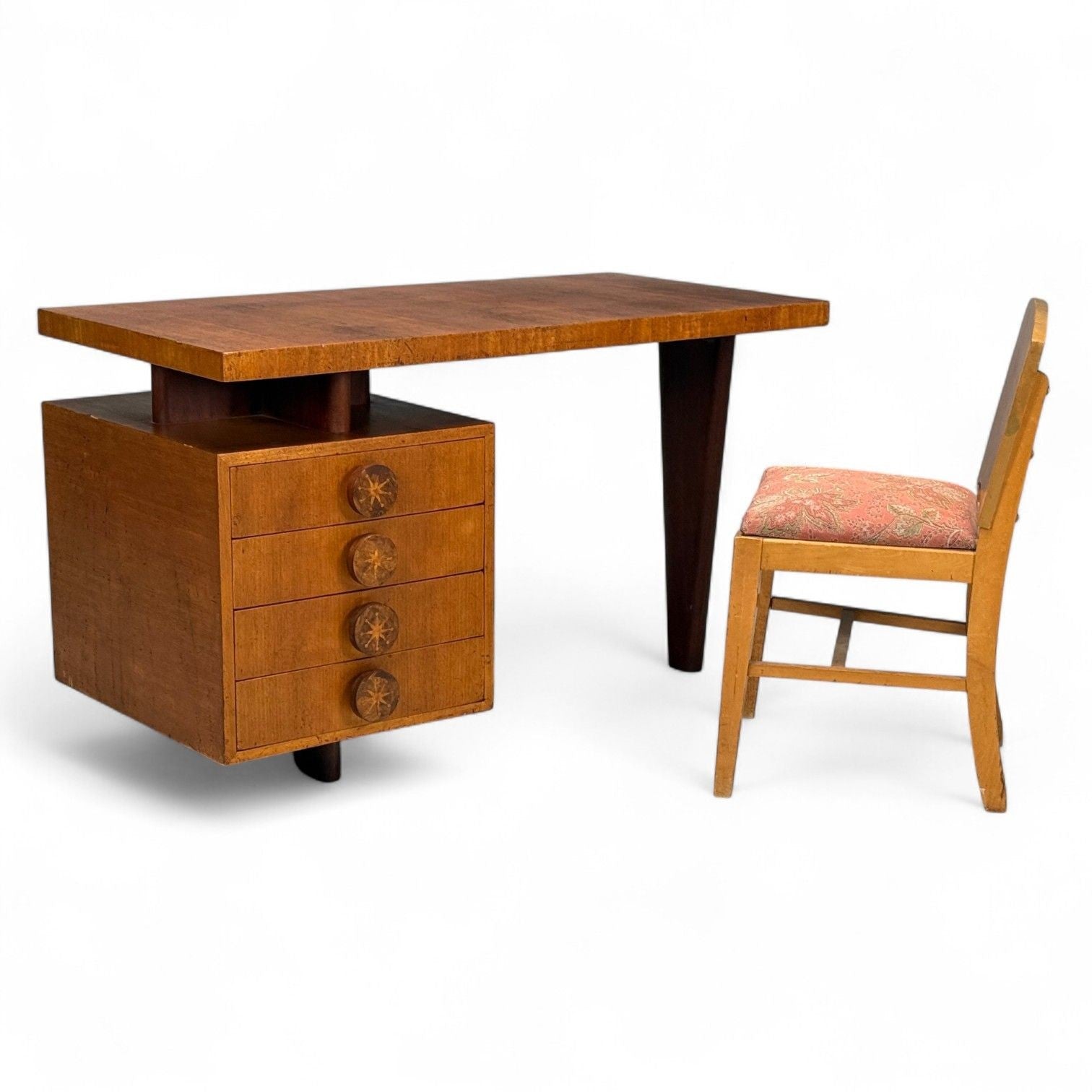 Andrew Szoeke, Satinwood, Oak, Writing Desk and Chair, USA, 1950s