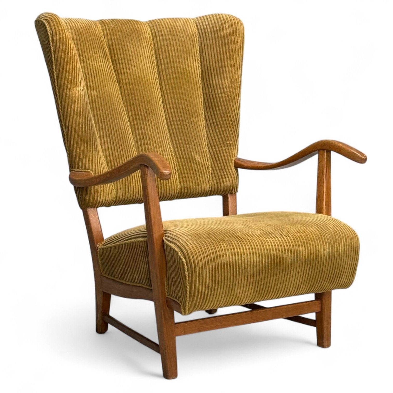 Frits Henningsen, Danish Modern, Corduroy, Wood, Lounge Chair, Denmark, 1940s