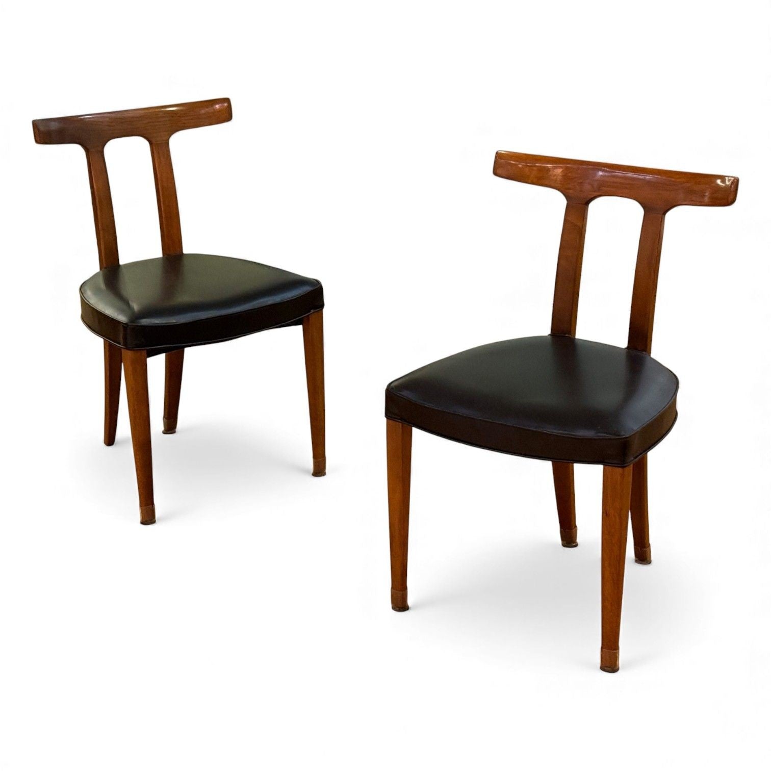 Ole Wanscher, Teak, Leatherette, T-Back Occasional Chairs, Denmark, 1960s