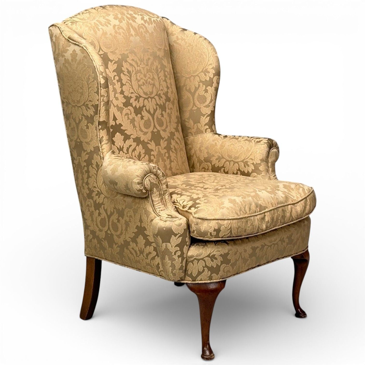 Queen Anne, Wingback Chair, Fabric, Mahogany, England, 19th c.