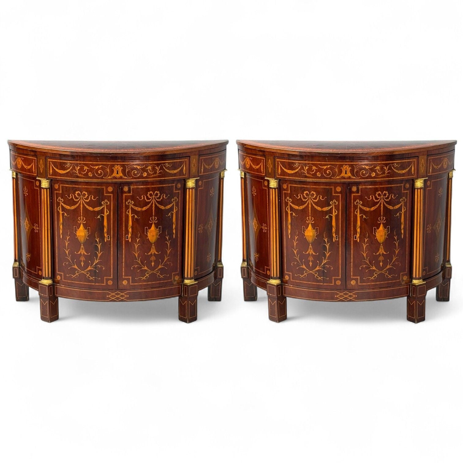 Italian Neoclassical, Marquetry, Satinwood, Demilune Chests, Italy, 19th c.