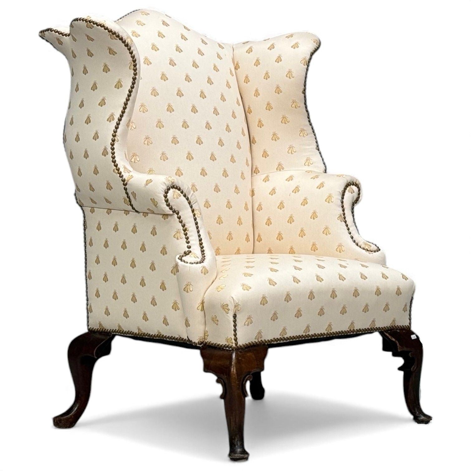 Queen Anne , Scalamandre Fabric, Mahogany, Wingback Chair, England, 19th c.