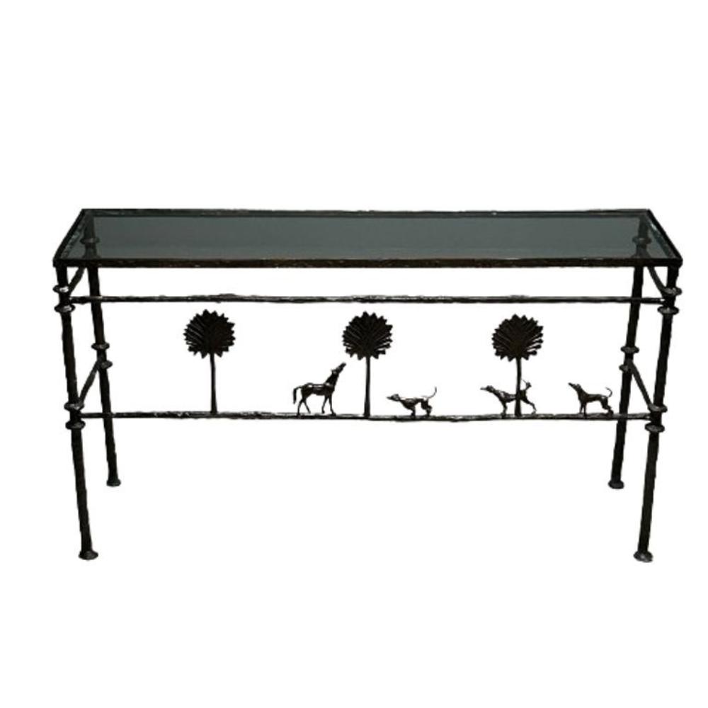 Giacometti Style, Mid-Century Modern, Console Table, Horse, Dog, Tree Motif