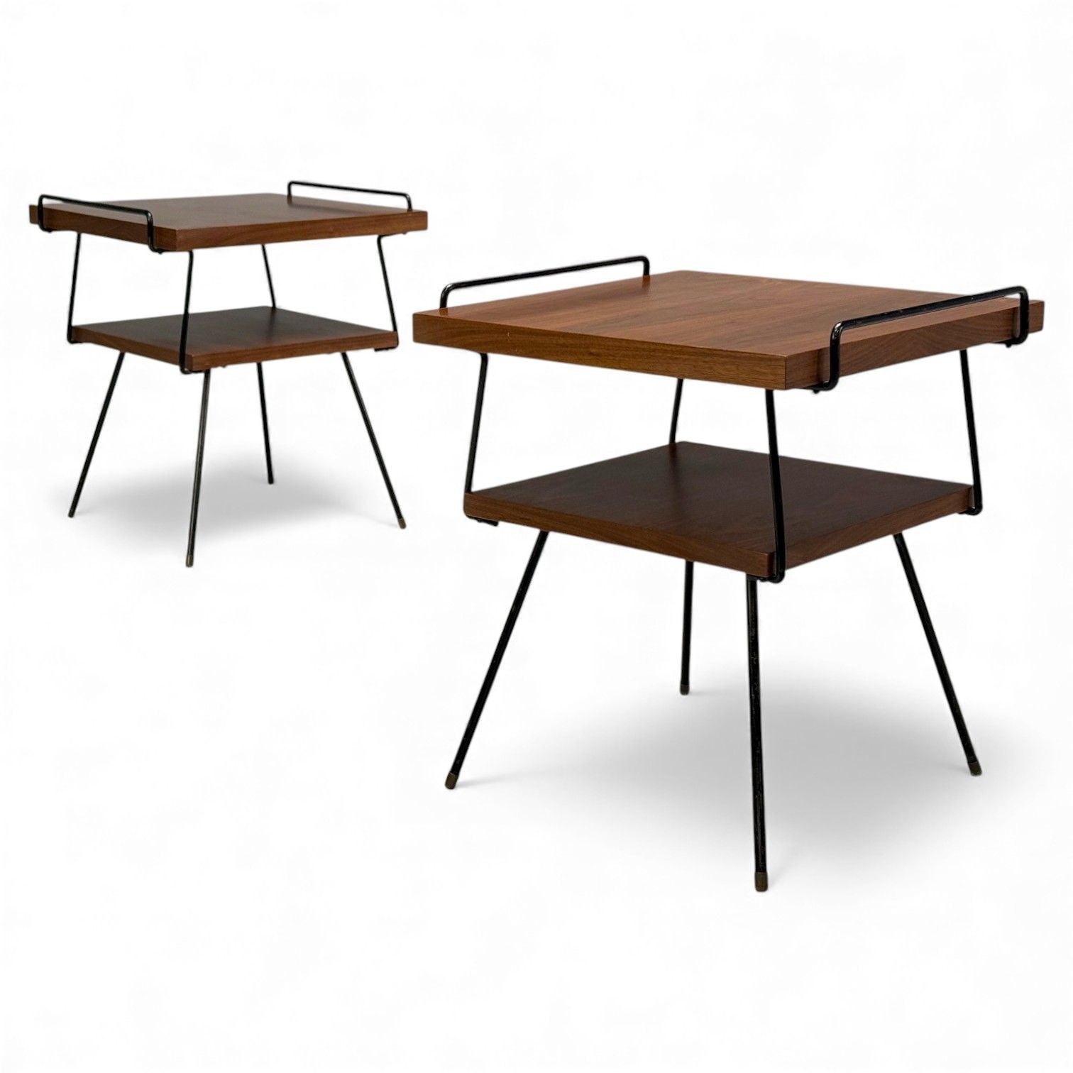Tony Paul Style, Lacquered Iron, Walnut, Side Tables, USA, 1960s