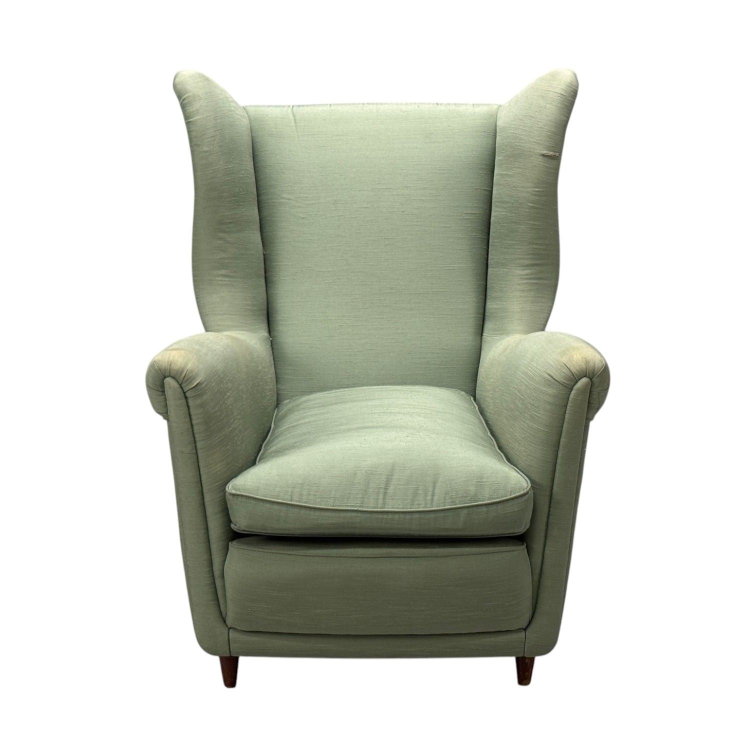 Melchiorre Bega, Green Fabric, Wood, Lounge Chair, Italy, 1950s