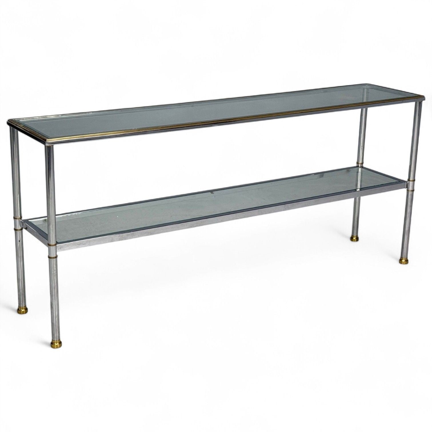 Maison Jansen Style, Steel, Brass, Glass, Console Table, France, 1970s