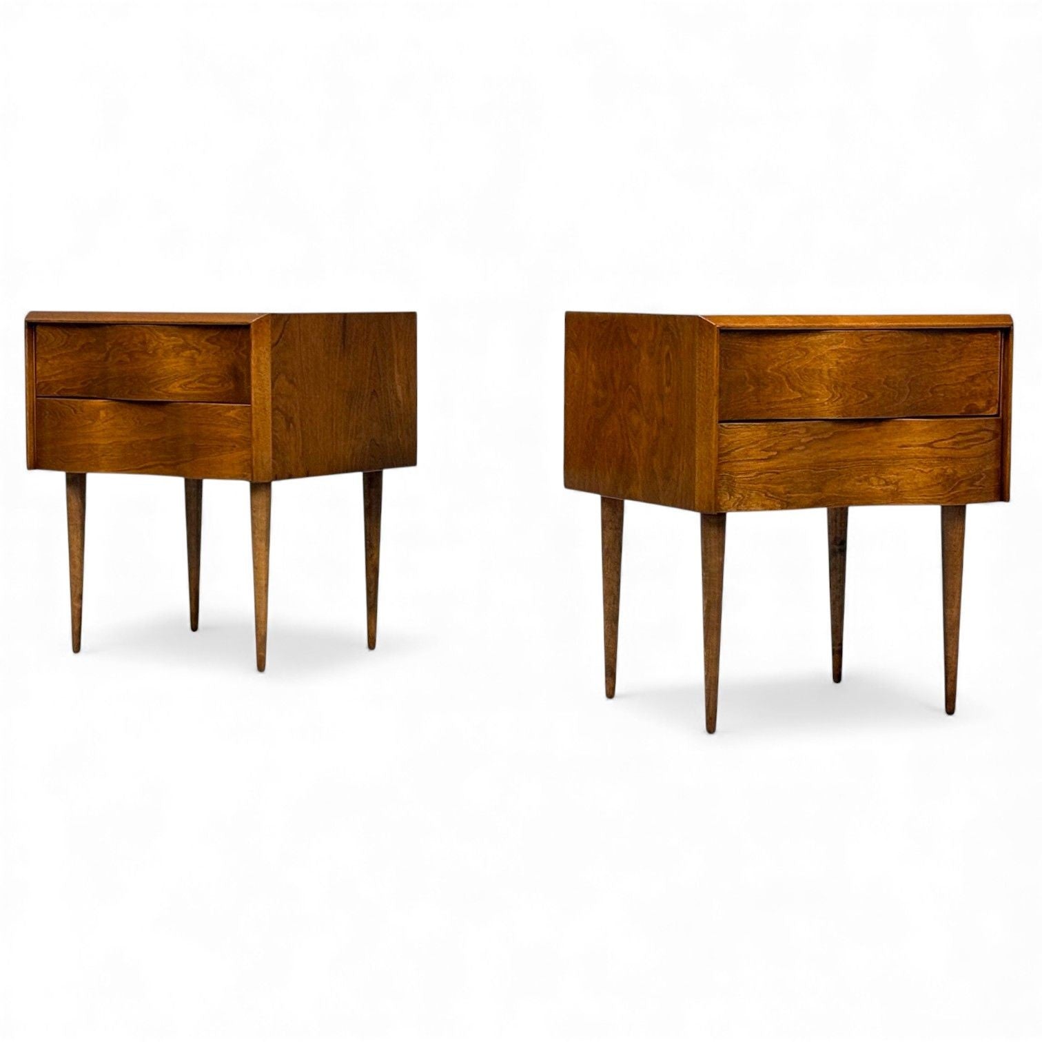 Edmond J Spence, Swedish Modern, Maple, Rare Wave Nightstands, 1950s