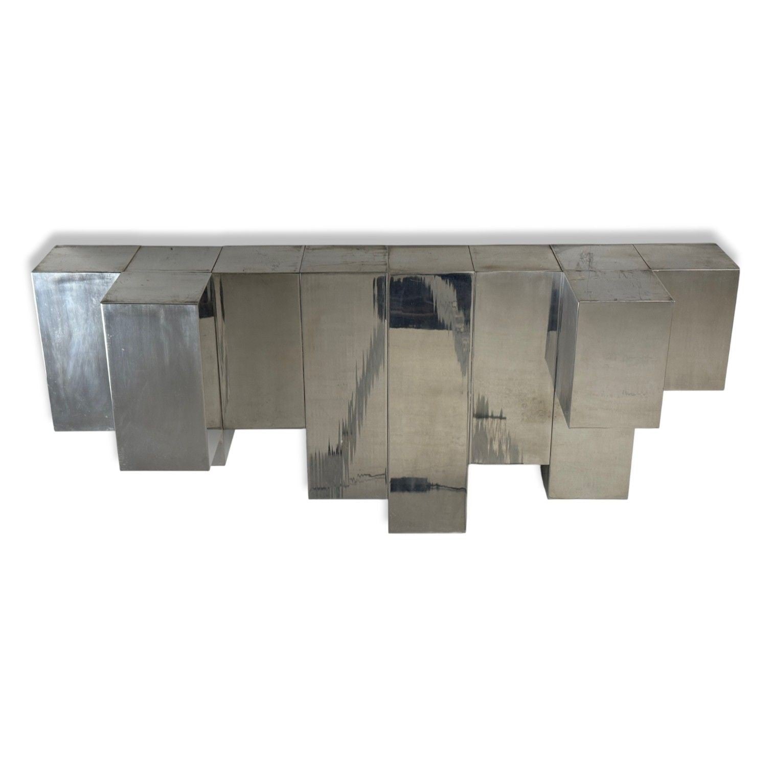 Paul Evans Style, Patchwork Chrome, Mirrored Wall Shelf, USA, 1980s