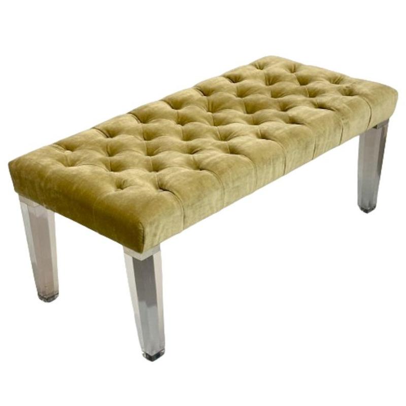 Contemporary, Modern Tufted Window Bench, Chrome, Acrylic, Green Velvet, 2010s