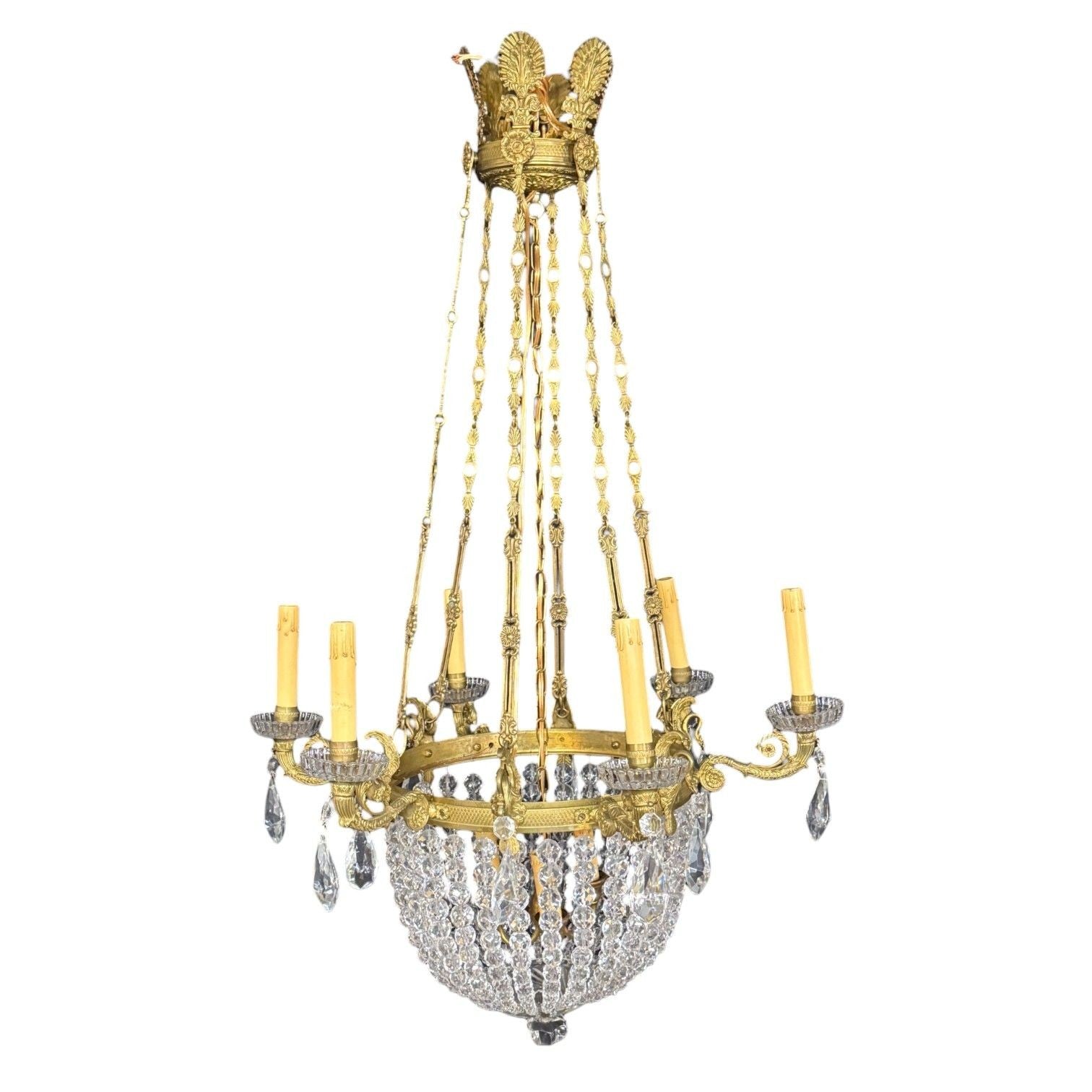 Neoclassical, Bronze, Crystal, Nine Light Chandelier, France, 19th c.