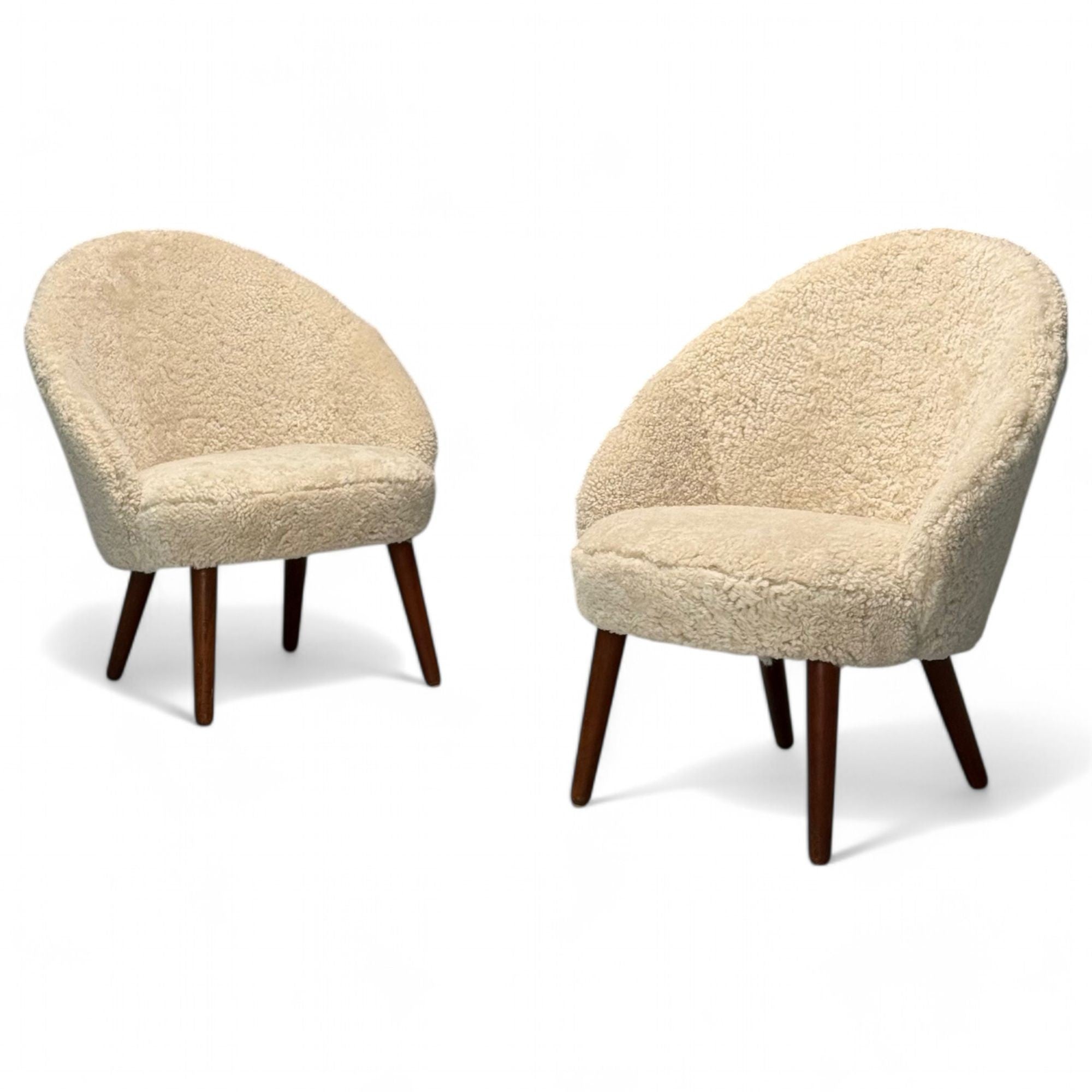 Ejvid Johansson, Danish Mid-Century Modern, Lounge Chairs, Shearling, 1950s