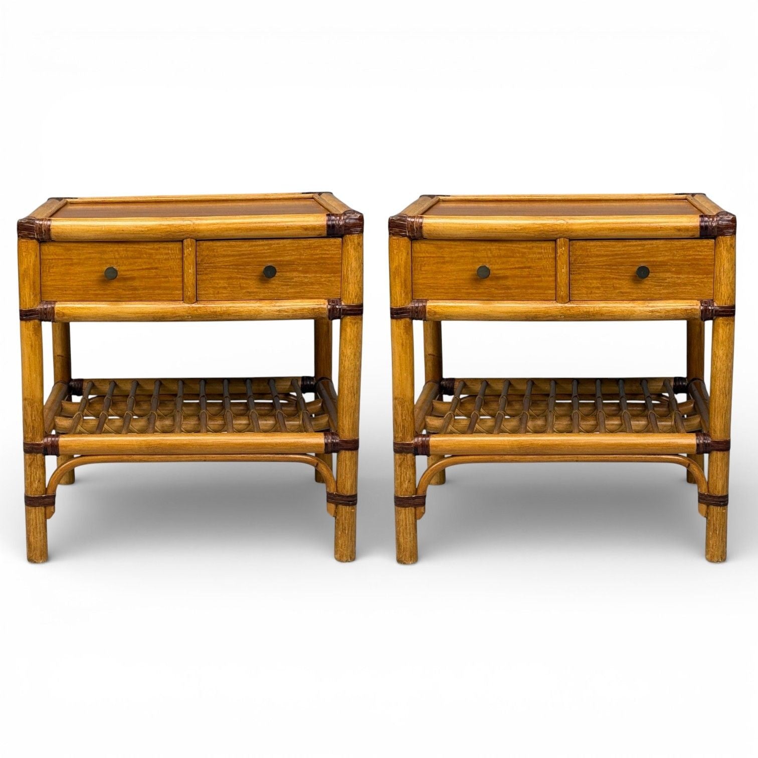 Kenneth Bergenblad, Nightstands, Bamboo, Rattan, Brass, Sweden, 1970s