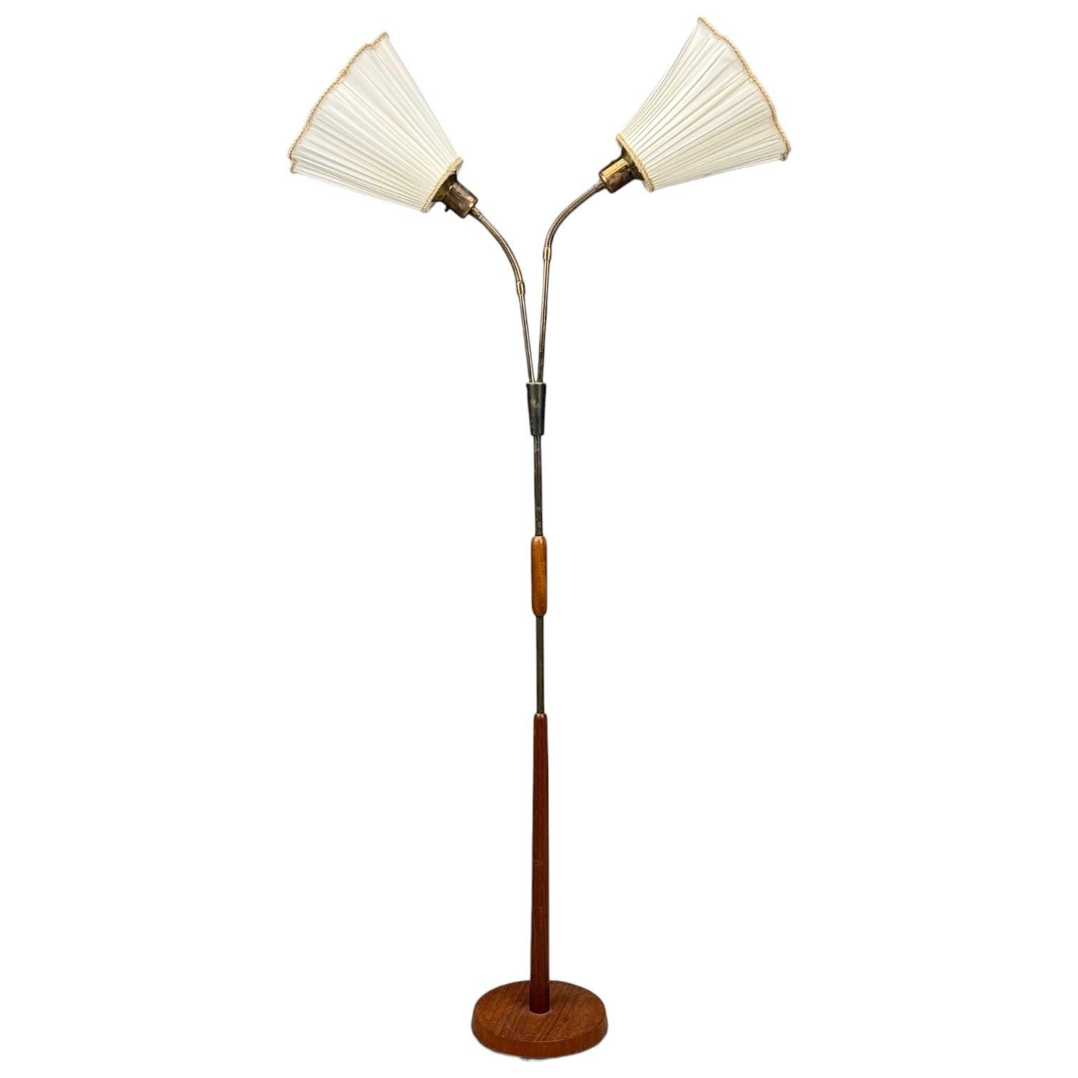Nybro Armaturfabrik, Floor Lamp, Wood, Metal, Fabric, Sweden, 1940s