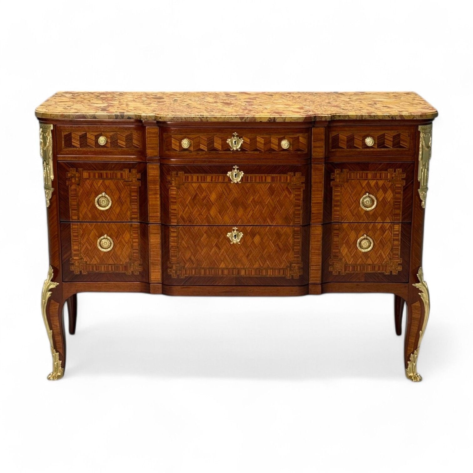 Louis XV Style, Block Front French Commode, Kingwood, Bronze, 19th Century