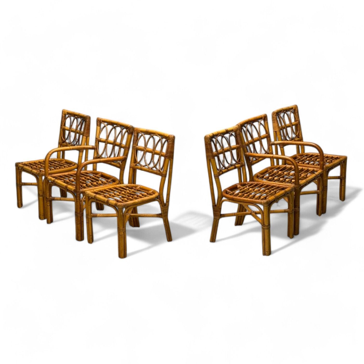 Bielecky Brothers, Modern, Six Dining Chairs, Rattan, Cane, USA, 21st C.