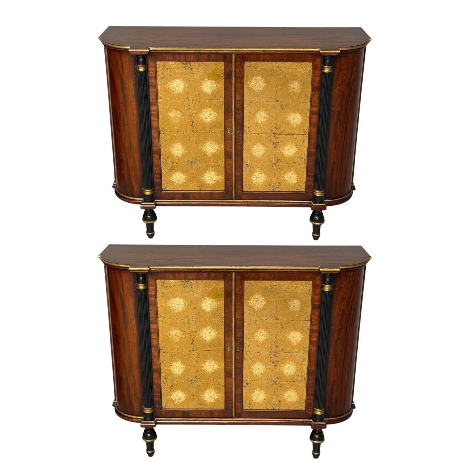 Maison Jansen Style, Console Table Cabinets, Flame Mahogany, Eglomise Glass