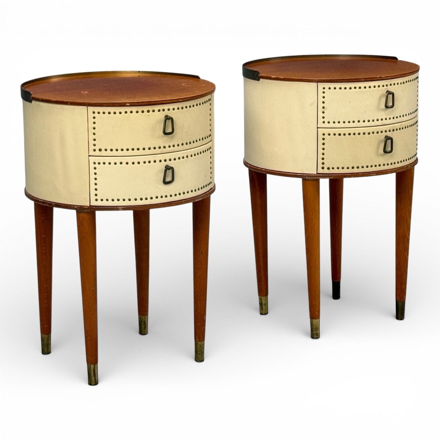 Halvdan Petterson, Nightstands, Leather, Beech, Brass, Sweden, 1950s