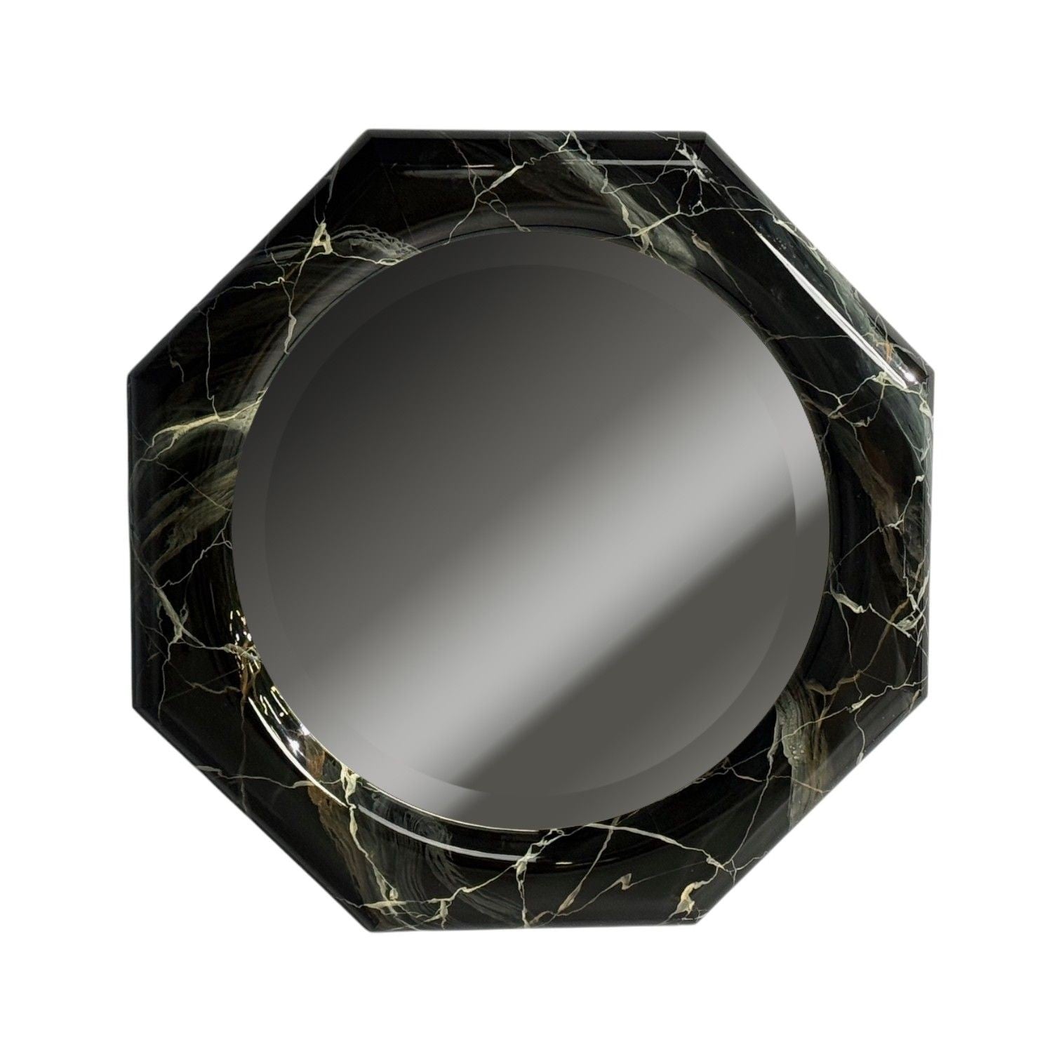 Mid-Century Modern, Octagonal Wall Mirror, Faux Marble Finish, USA, 1980s