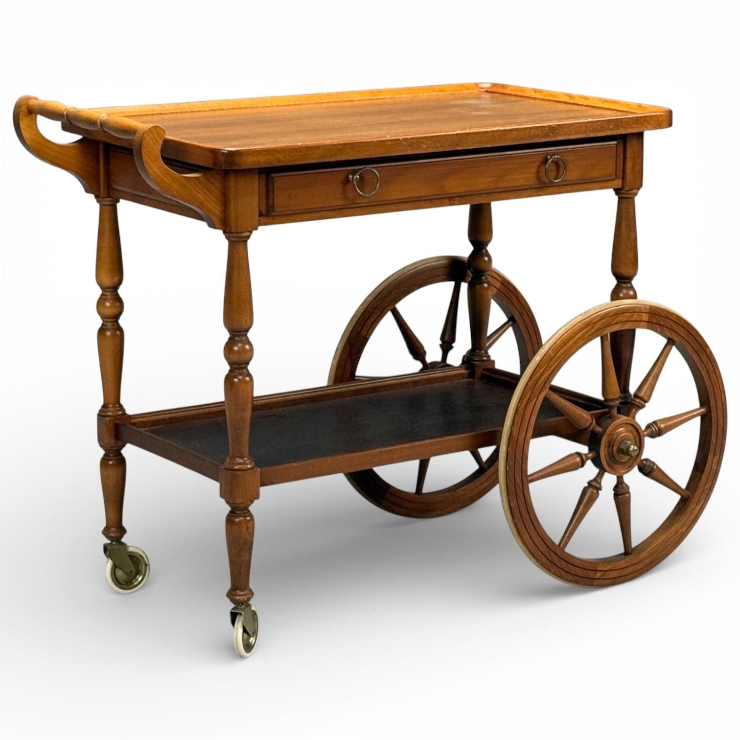 Swedish Modern, Rolling Bar Cart, Wood, Brass, Sweden, 1970s