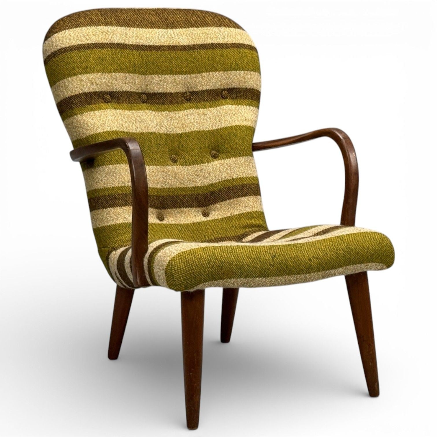 Philip Arctander Style, Lounge Chair, Wool, Walnut, Denmark, 1940s