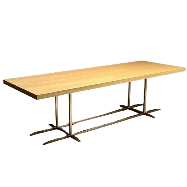 Contemporary, Modern Rectangular Dining Table, Ashwood Veneer, Gilt Metal
