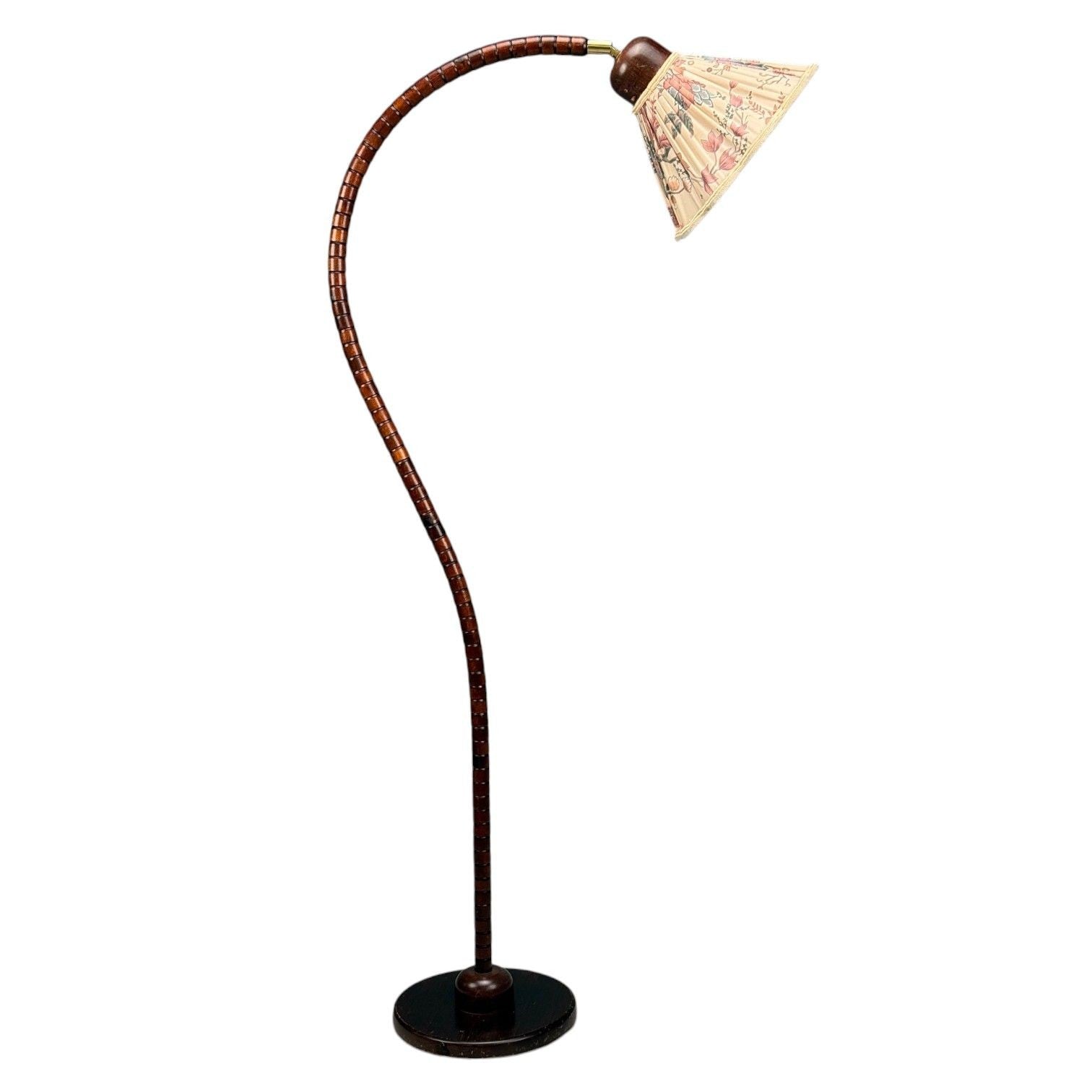 Markslöjd Attribution, Floor Lamp, Stained Wood, Fabric, Sweden, 1970s