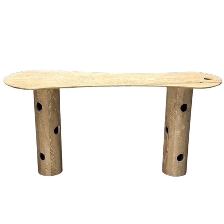 Contemporary, Organic Modern, Console Table, Double Pedestal, Beige Marble