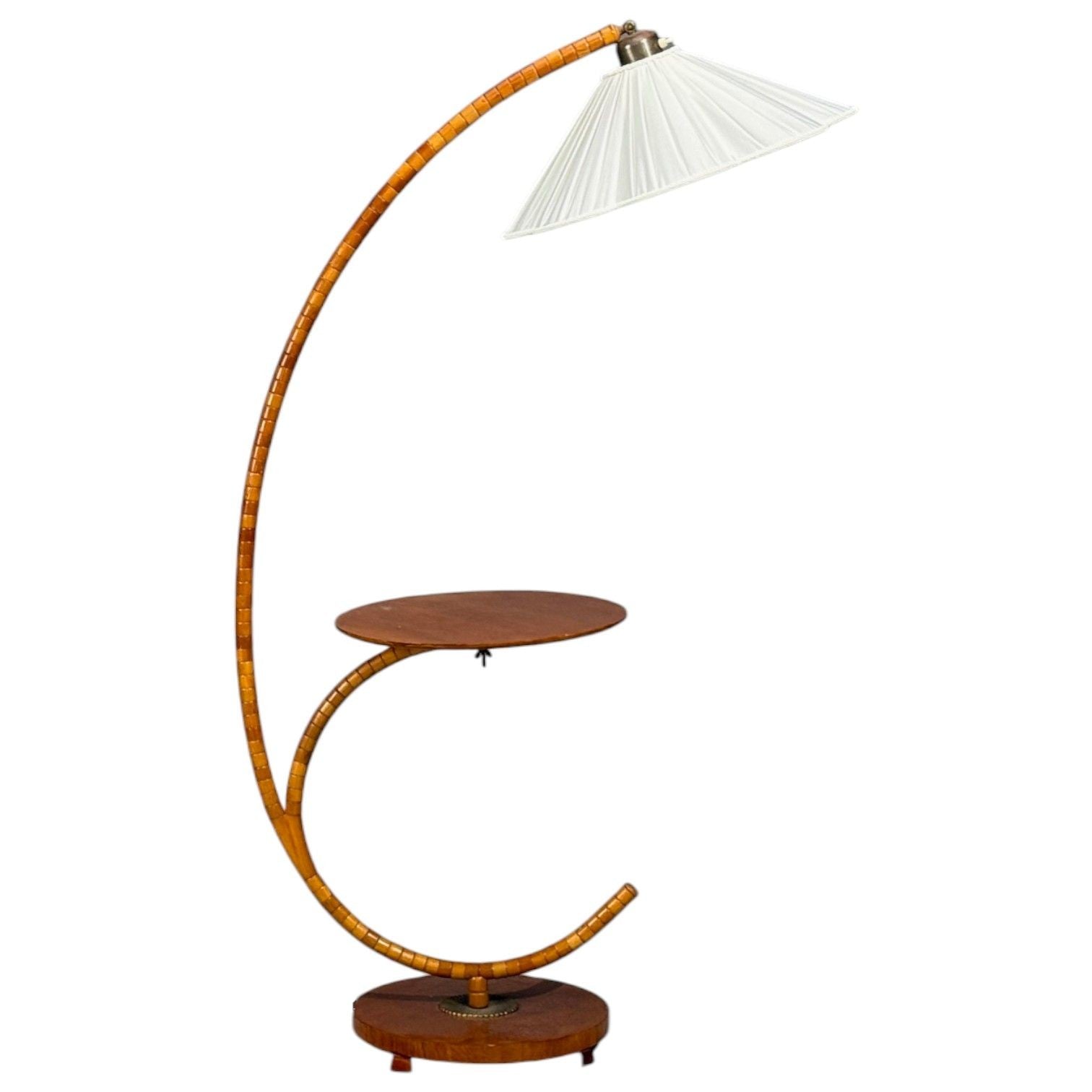 Swedish Modern, Floor Lamp with Shelf, Birch, Brass, Sweden, 1930s