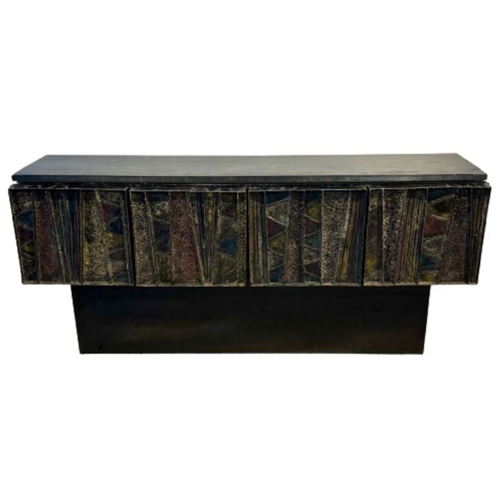 Paul Evans, Brutalist Mid-Century Modern, Deep Relief Sideboard, Steel, 1967