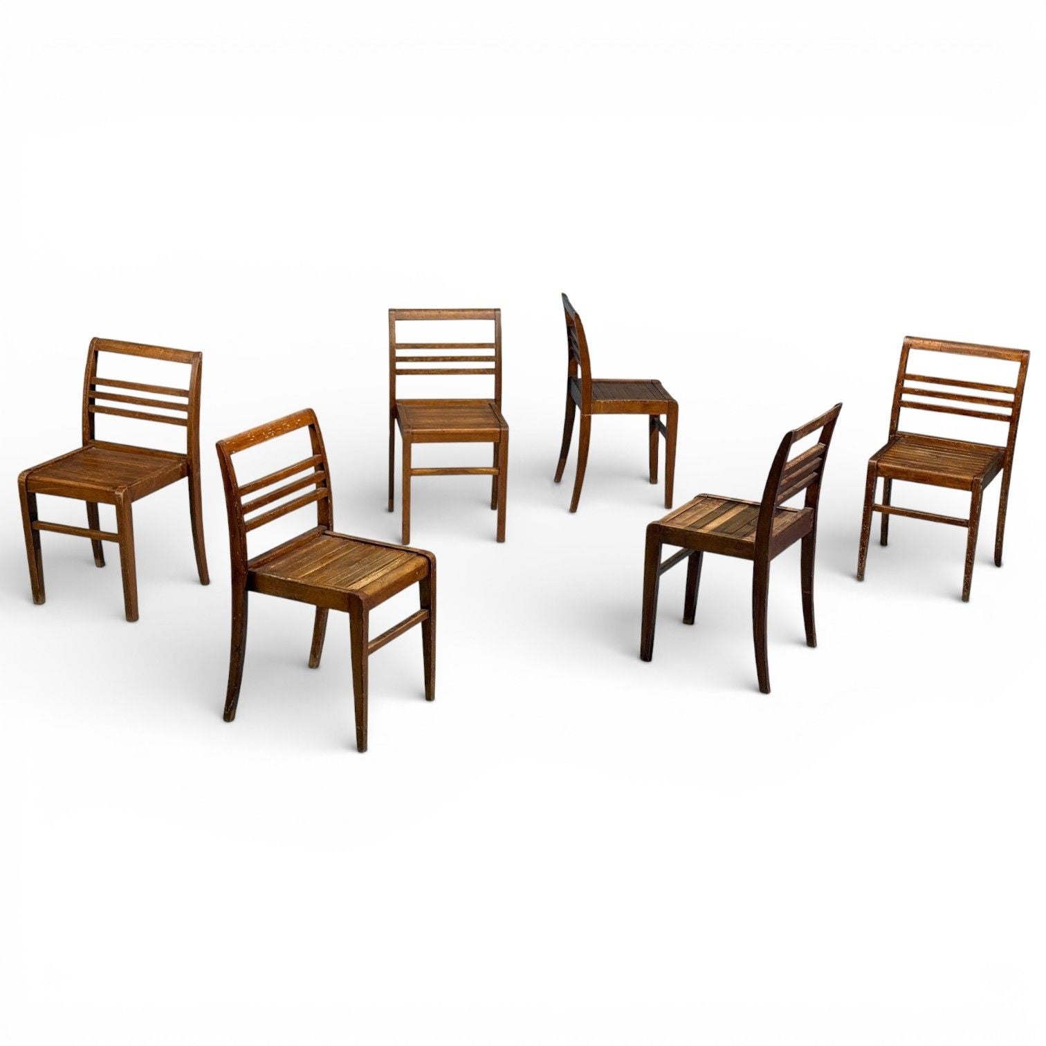 Rene Gabriel, Reconstruction Era Dining Chairs, Beech Wood, France, 1940s