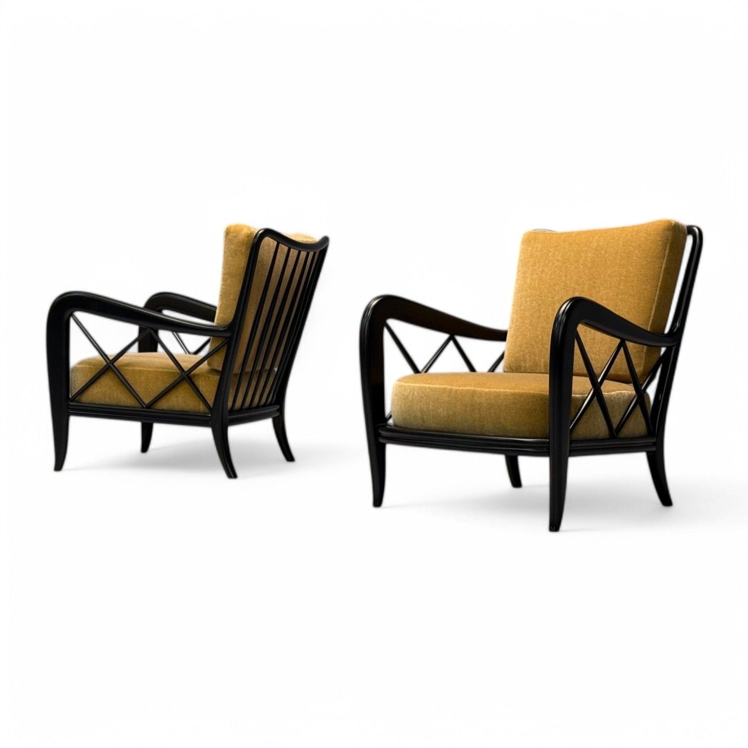 Paolo Buffa attr, Italian Mid-Century Modern, Camel Mohair, Lounge Chairs, 1940s